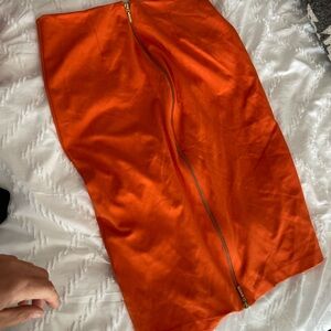 Elegant Orange Pencil Skirt with Zipper
